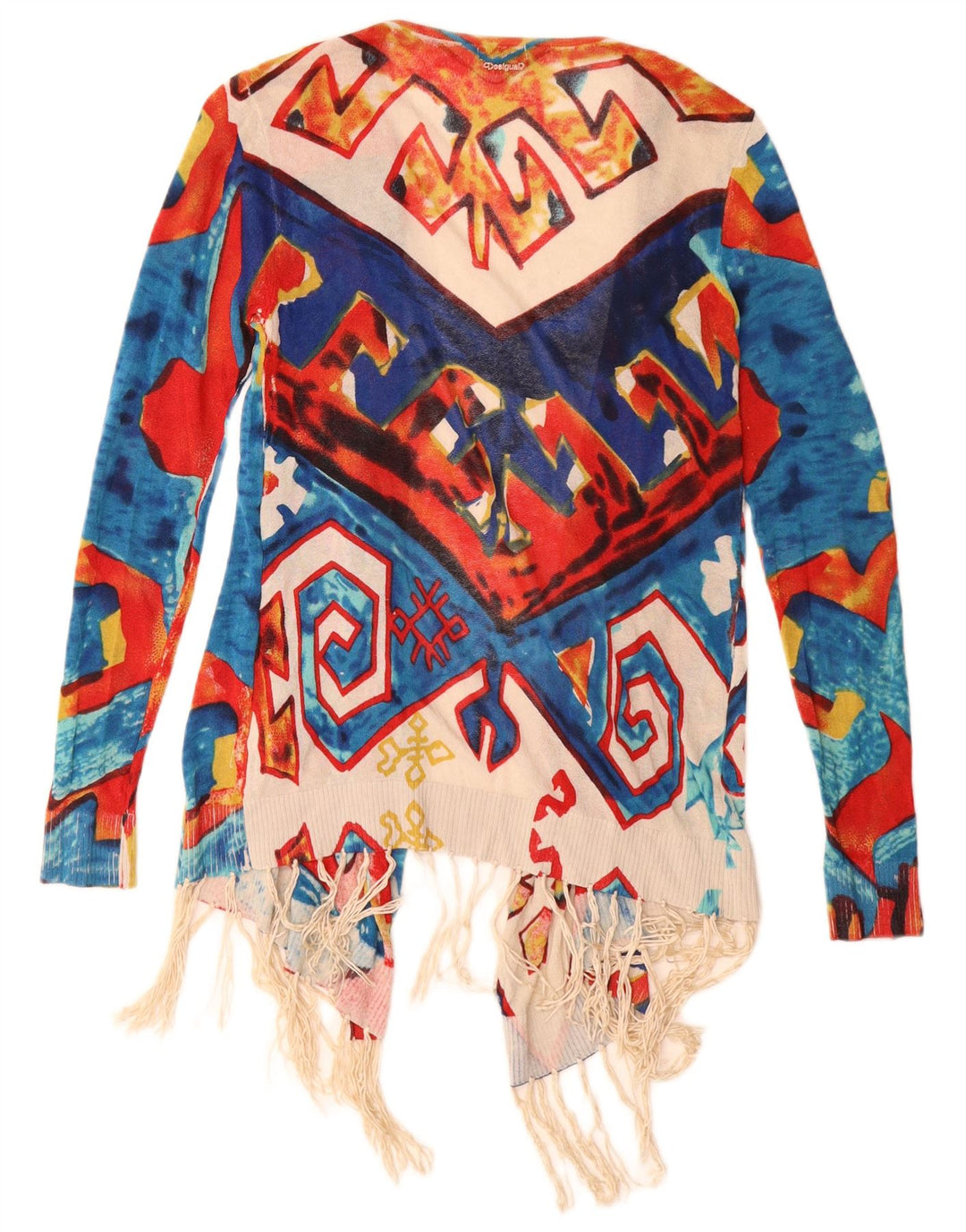 Desigual Dame Longline Cardigan Sweater UK 10 Lille Flerfarvet