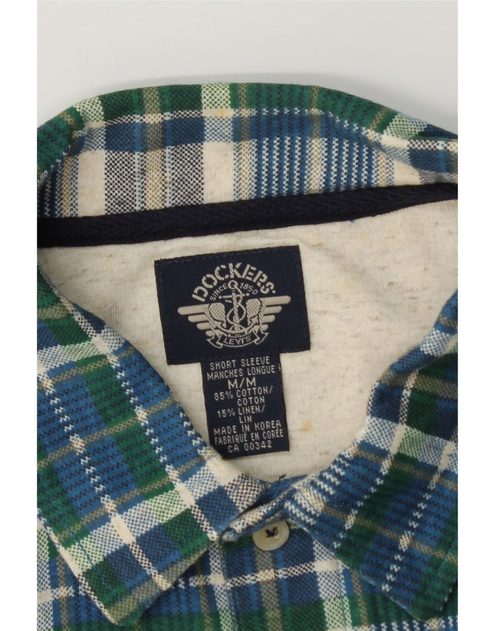 Dockers kortærmet trøje til mænd mellemblå ternet bomuld