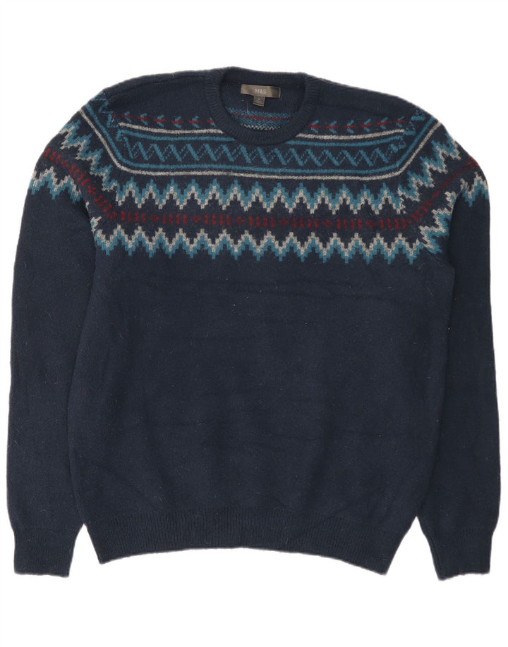 Marks & Spencer Herretrøjetrøje med rund hals mellem marineblå Fair Isle