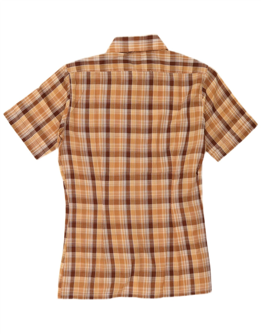 Vintage kortærmet herreskjorte lille brun ternet polyester