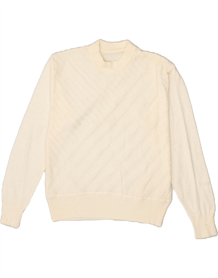 VINTAGE Womens Crew Neck Jumper Sweater UK 14 Medium Beige Polyacrylic | Vintage Vintage | Thrift | Second-Hand Vintage | Used Clothing | Messina Hembry 