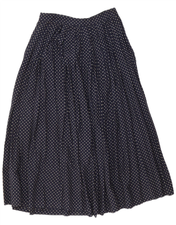 Vintage Dame Maxi Flared Skirt IT 46 Large W30 Navy Blue Polka Dot