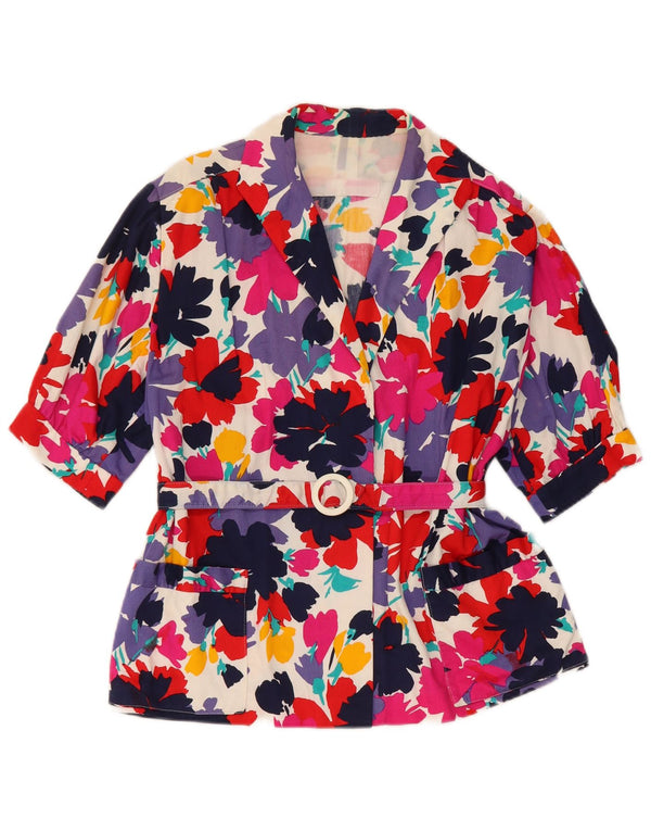 Vintage Kvinders Kortærmet Cardigan Top UK 14 Medium Multicolored Floral