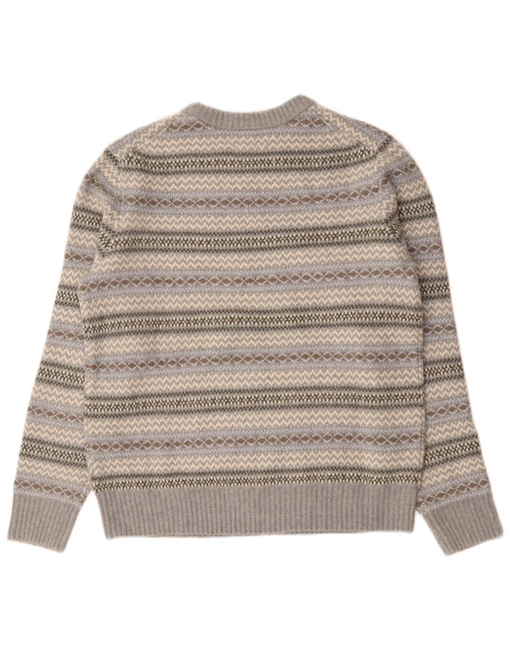 Marks & Spencer Herre Boat Neck Jumper Sweater Medium Grey Fair Isle Wool
