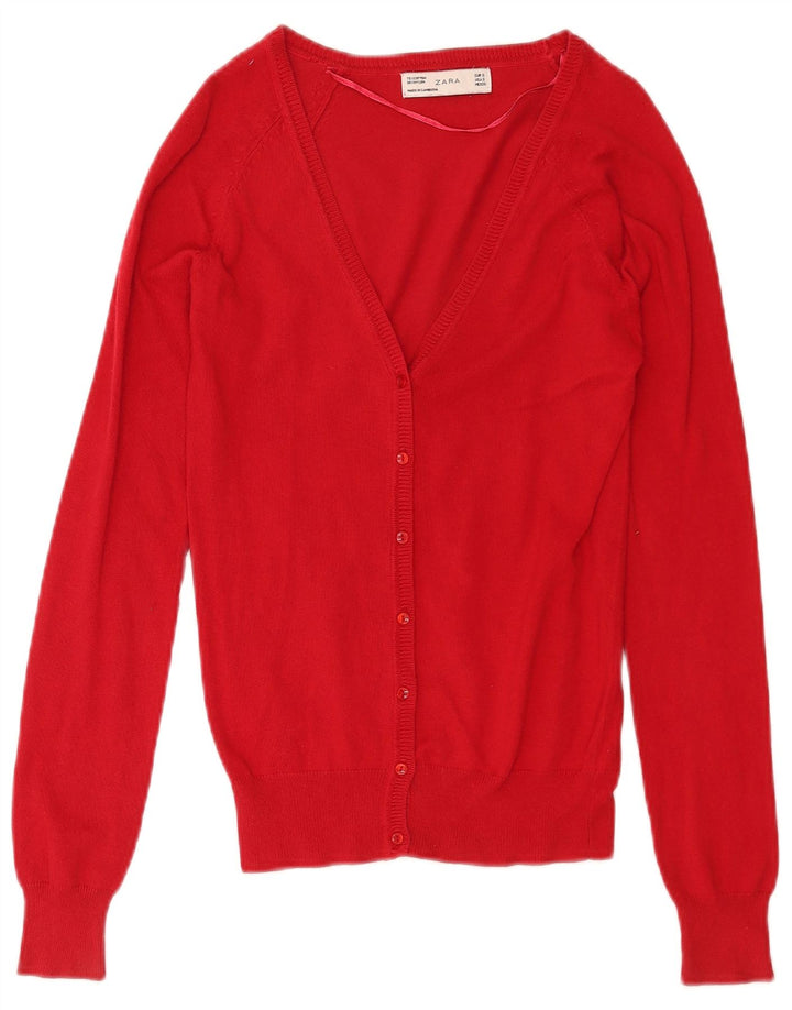 Zara Dame Cardigan Sweater UK 10 Lille Rød Bomuld