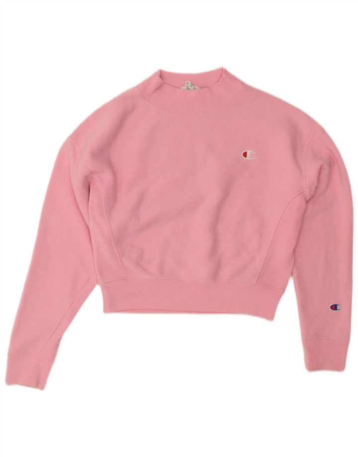 CHAMPION Womens Oversized Crop Sweatshirt Jumper UK 10 Small Pink Cotton