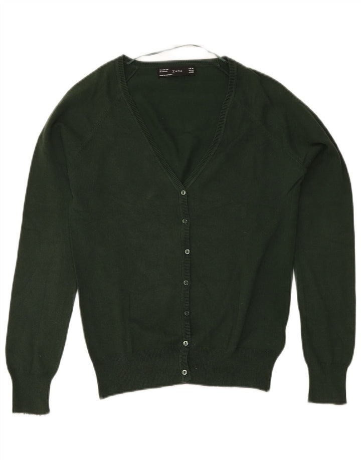 Zara Dame Cardigan Sweater UK 12 Medium Green Bomuld