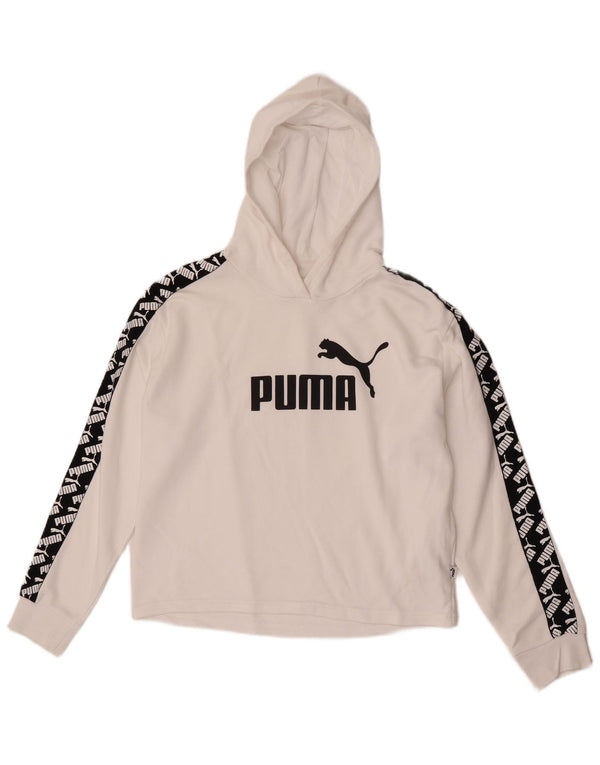Puma Womens Crop Graphic Hoodie Jumper UK 14 Medium White Colourblock
