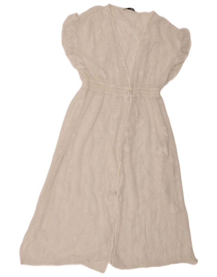 Zara Dame Se Through Maxi Dress UK 8 Small White Paisley Polyester