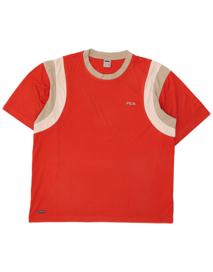 Fila Herre T-Shirt Top IT 52/54 Stor Rød Colourblock Polyester