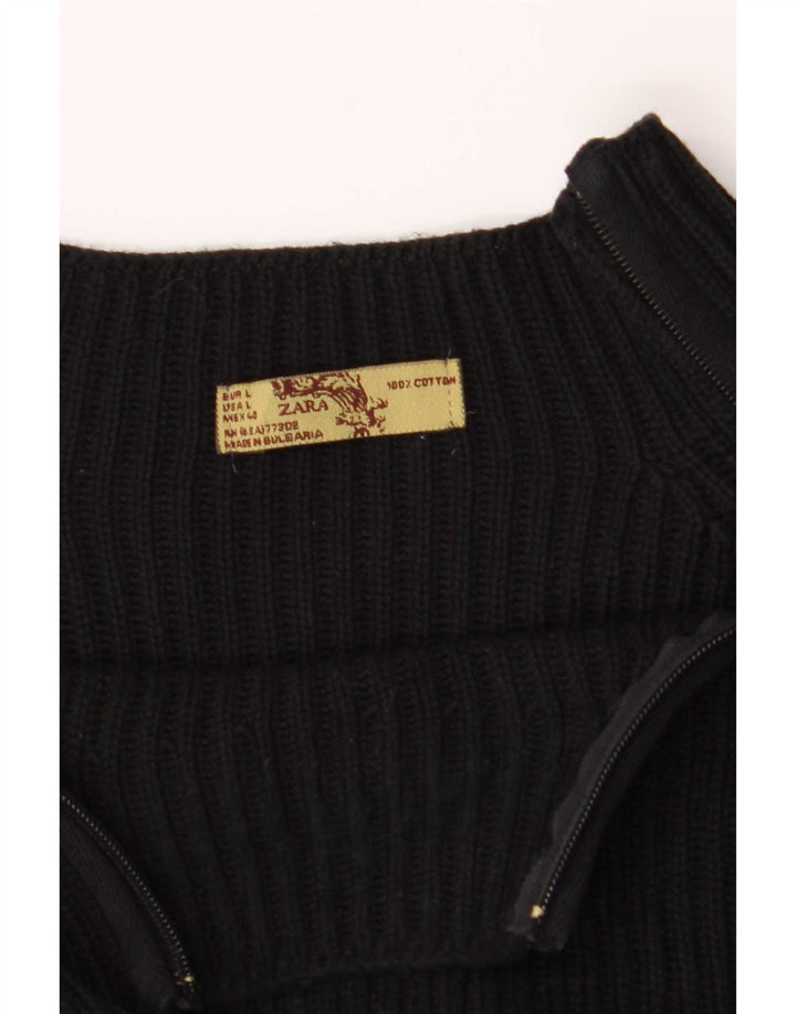 Zara Herre Zip Neck Jumper Sweater Stor Sort Bomuld