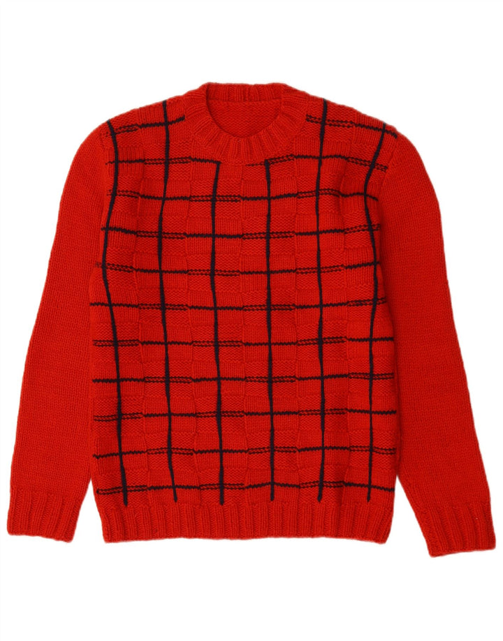 Vintage dame sweater med rund hals DK 16 Stor rød ternet