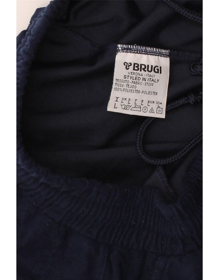 BRUGI Womens Velour Tracksuit Trousers Large Navy Blue Polyester Vintage Brugi and Second-Hand Brugi from Messina Hembry 
