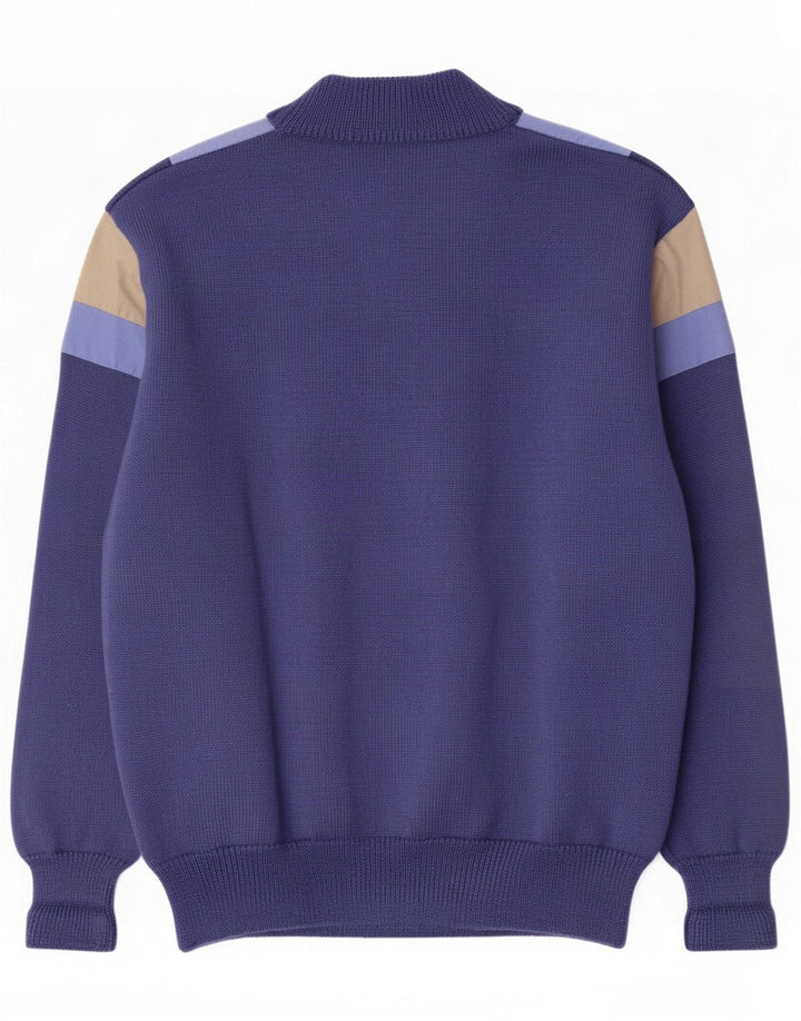 Silvy Herre Zip Neck Sweater IT 48 Small Blue Colourblock Wool