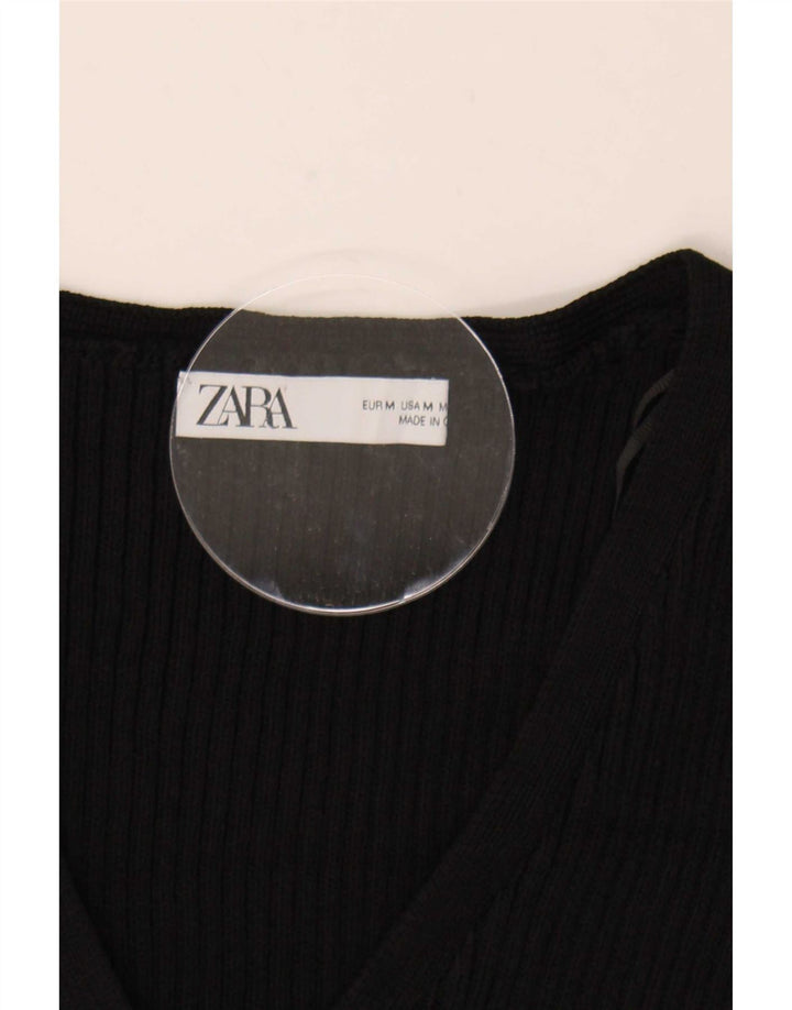 Zara Womens Crop Cardigan Sweater UK 12 Medium Black