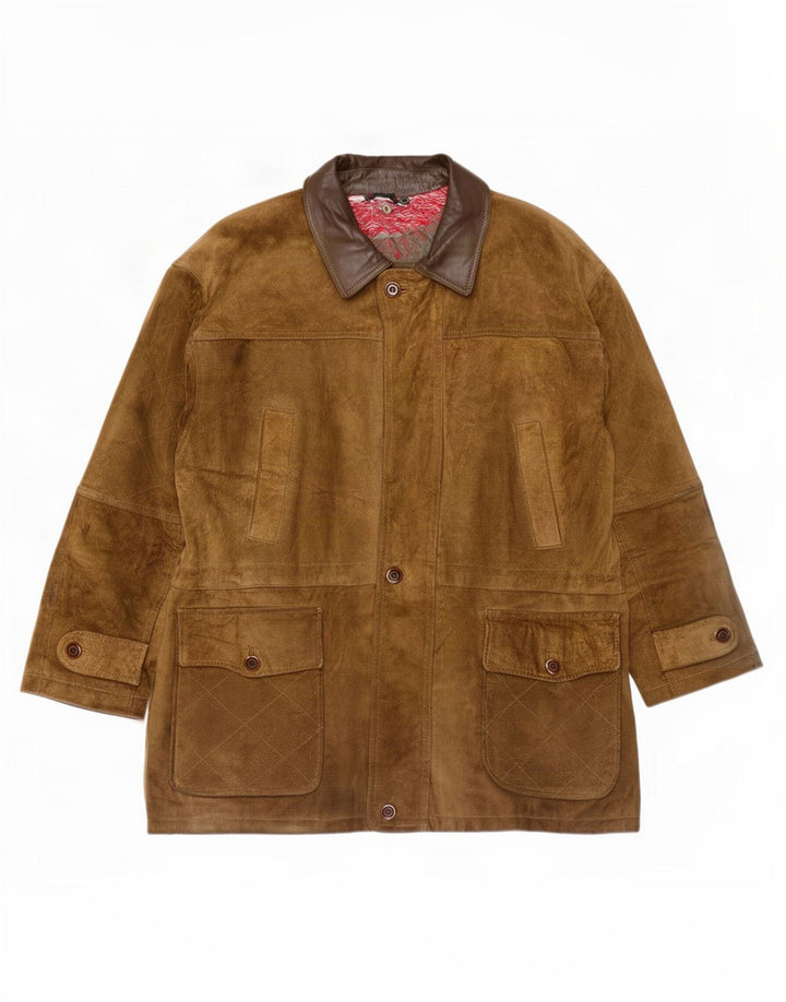 Vintage Herre Ruskind Windbreaker Coat IT 54 XL Khaki Læder