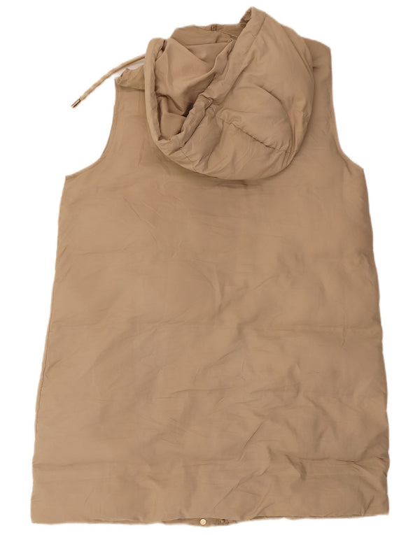 Zara Dame Hætte Ærmeløs Polstret Frakke UK 16 Stor Beige Polyester