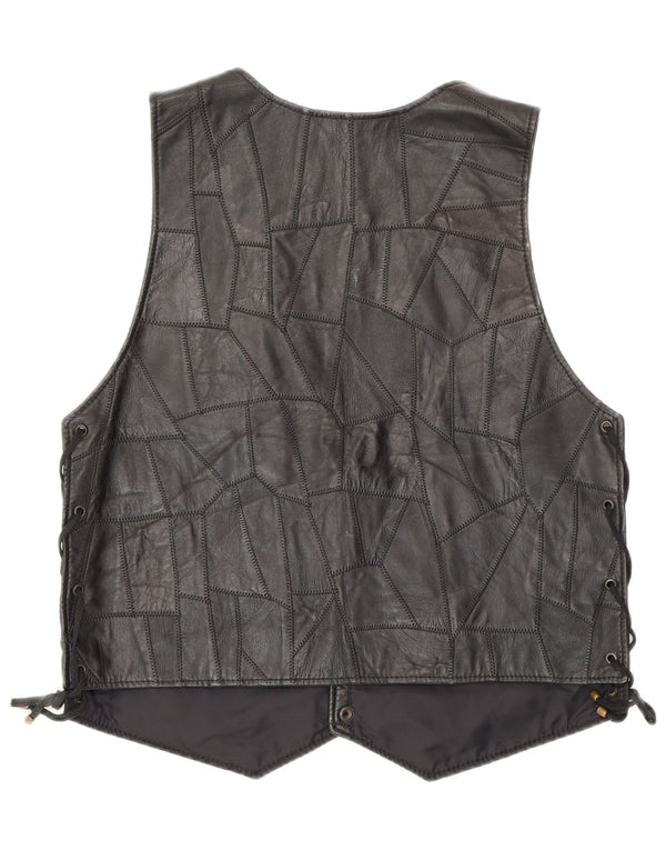 Vintage lædervest til kvinder 2XL Sort Patchwork Biker