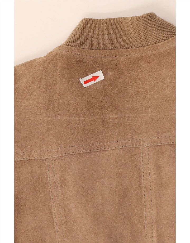 Vintage Dame Ruskind Bomber Jacket IT 42 Medium Beige Læder