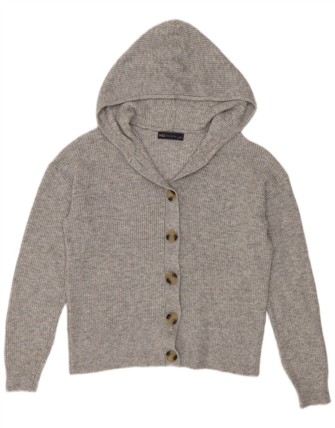 Marks & Spencer Dame hætte cardigan sweater UK 14 Medium Grey Polyester