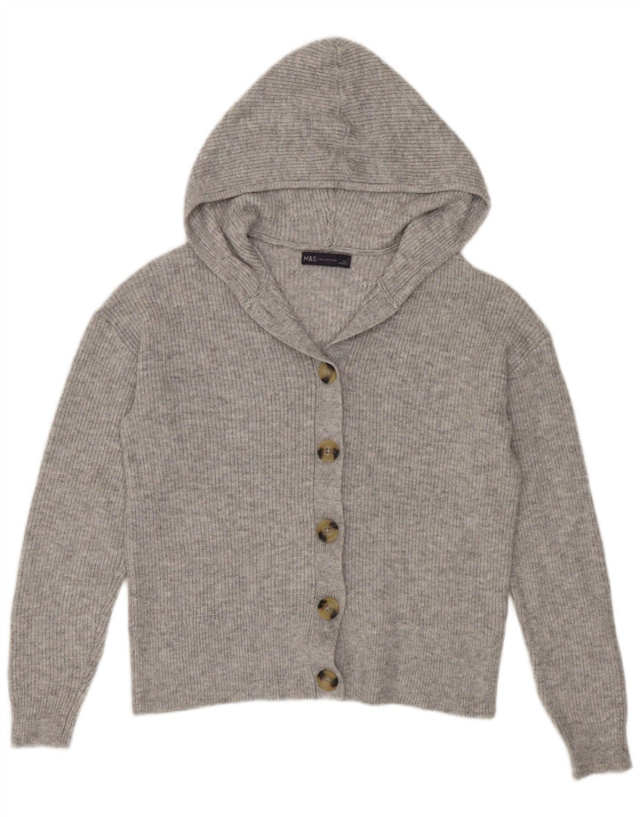 Marks & Spencer Dame hætte cardigan sweater UK 14 Medium Grey Polyester
