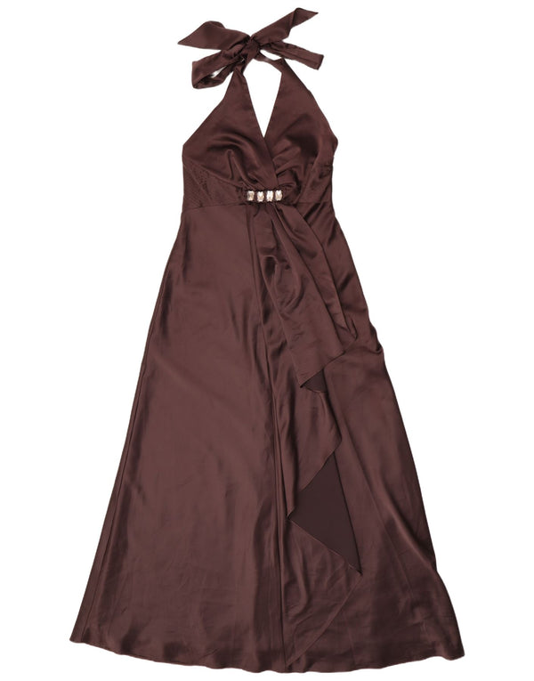 Debut Dame Maxi Halter Dress UK 12 Medium Brown Polyester