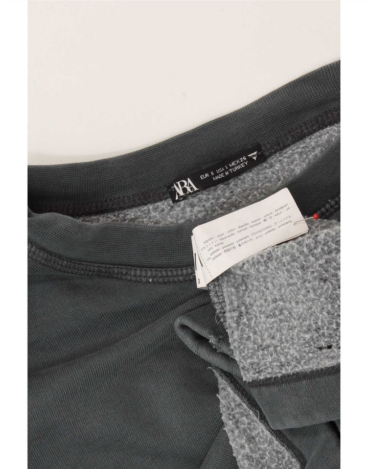 Zara Womens Crop Oversized Sweatshirt Jumper UK 10 Small Grey Bomuld
