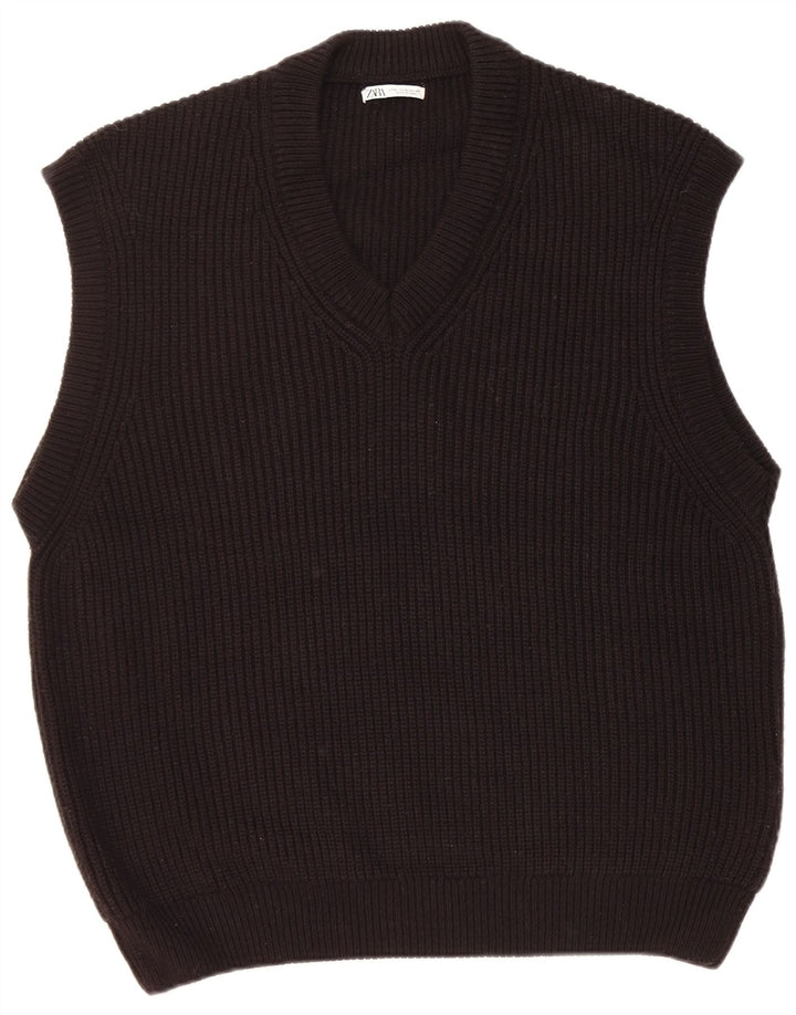 Zara Dame Oversized Vest Tank Top UK 18 XL Sort Akryl