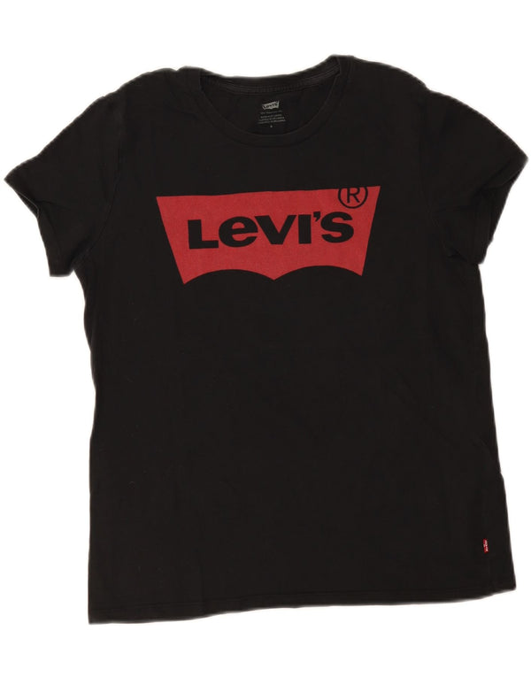 Levi's Dame Grafisk T-Shirt Top UK 12 Medium Sort Bomuld