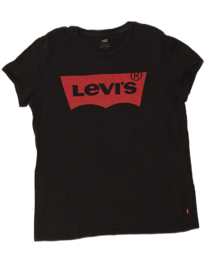 Levi's Dame Grafisk T-Shirt Top UK 12 Medium Sort Bomuld