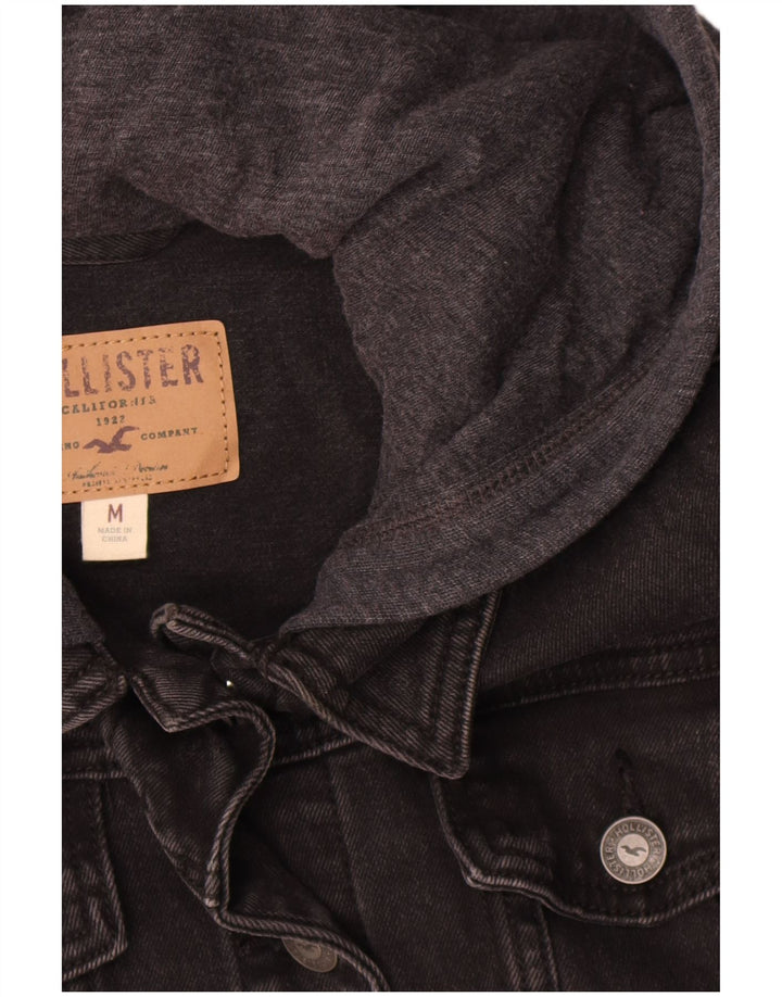 Hollister Dame denimjakke med hætte UK 14 Medium Grey Colourblock