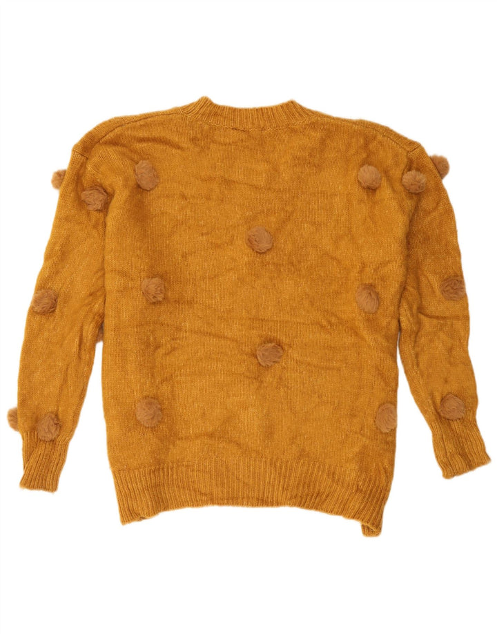 Zara Dame Oversized Crew Neck Jumper Sweater UK 14 Large Yellow Spotted