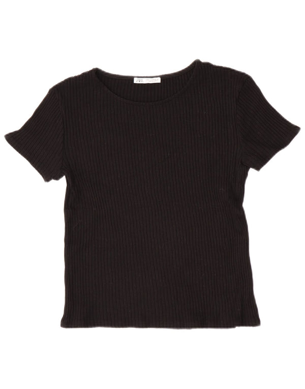 Zara Womens Crop T-Shirt Top UK 12 Medium Black