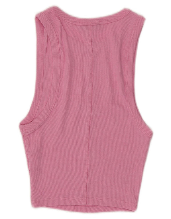 Zara Womens Crop Vest Top UK 8 Small Pink Bomuld