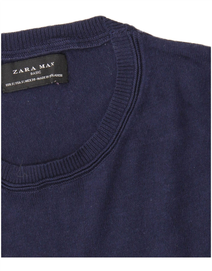 ZARA Mens Crew Neck Jumper Sweater Small Navy Blue