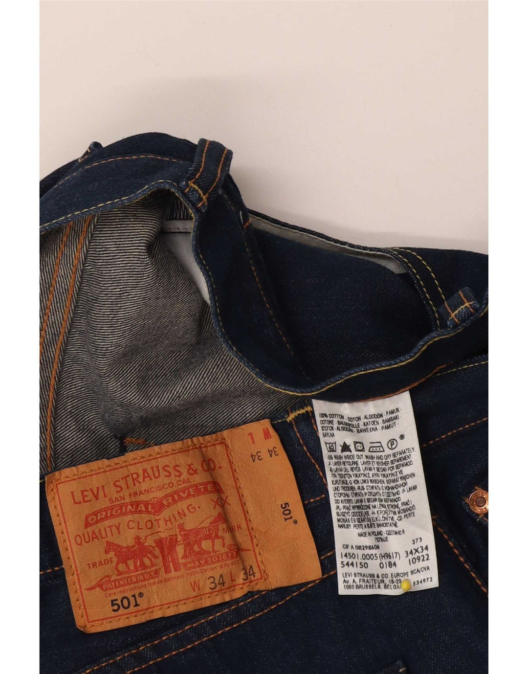 Levi's Herre 501 lige jeans W34 L34 Marineblå bomuld