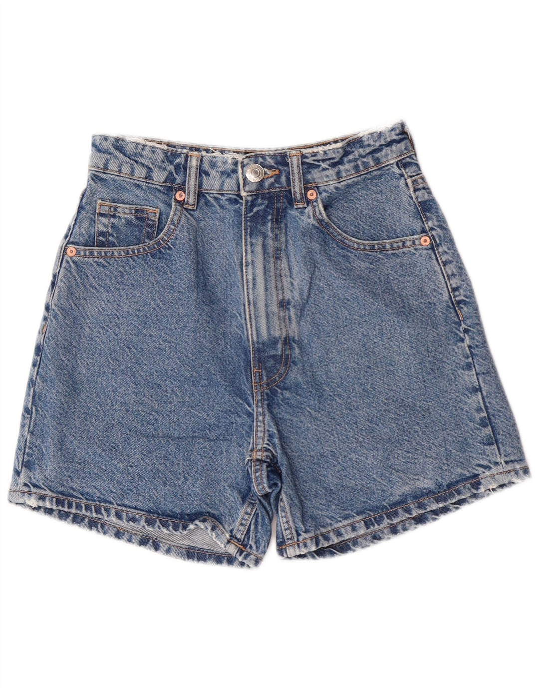 Zara Dame High Waist Denim Shorts EU 34 2XS W24 Blue Cotton Classic