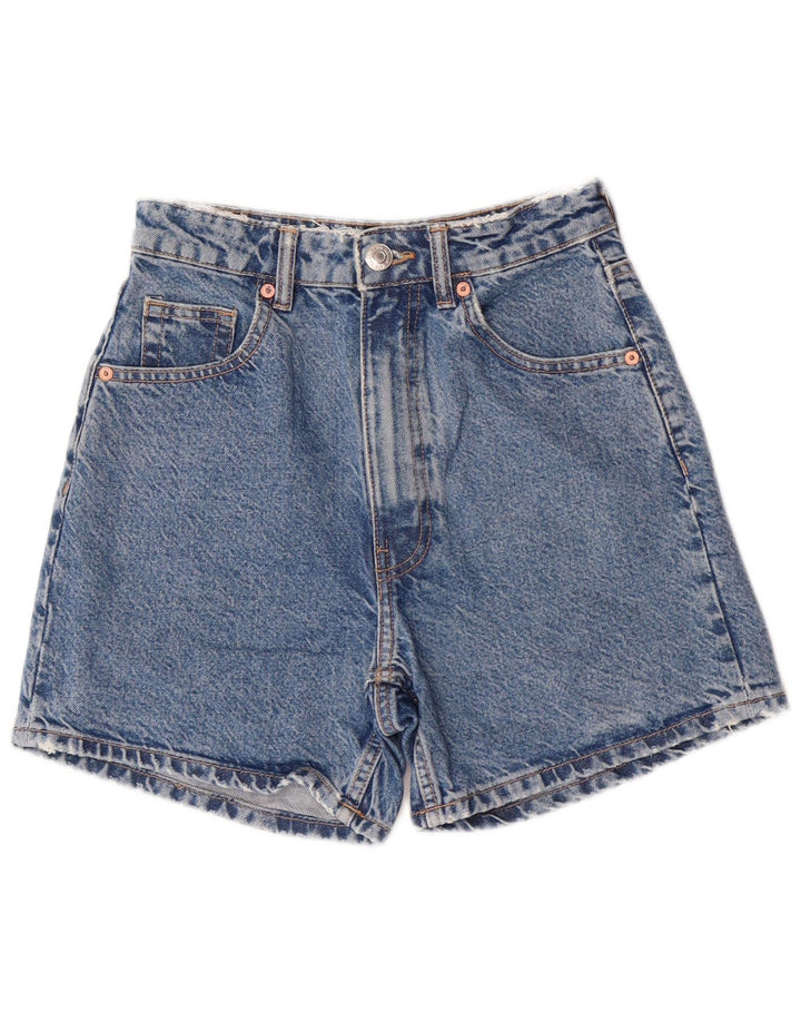Zara Dame High Waist Denim Shorts EU 34 2XS W24 Blue Cotton Classic