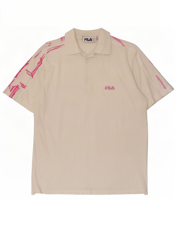 Fila Herre Grafisk Polo Shirt IT 52 Stor Hvid Bomuld