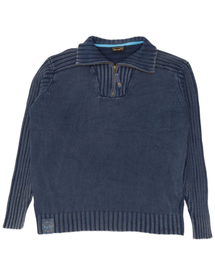 Wrangler Herre Zip Neck Jumper Sweater Stor Marineblå Bomuld