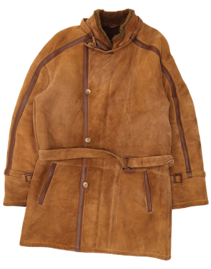Vintage Shearling Overfrakke til mænd UK 36 Small Brown