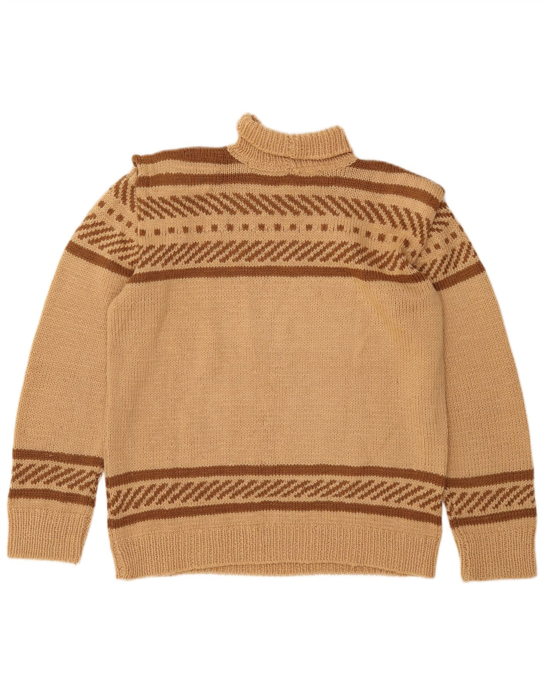 VINTAGE Dame Rullehals Sweater UK 16 Stor Beige Stribet