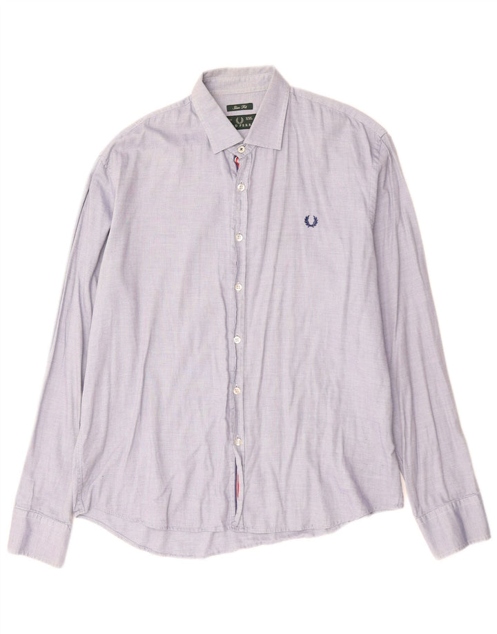 FRED PERRY Herre Slim Fit skjorte 2XL blå bomuld