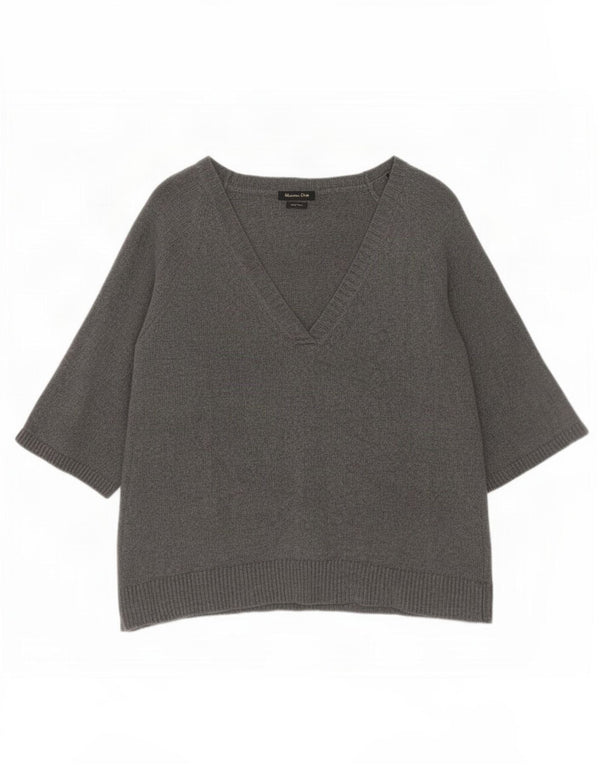 Massimo Dutti Dame 3/4-ærmet V-hals sweater UK 14 Medium Grå