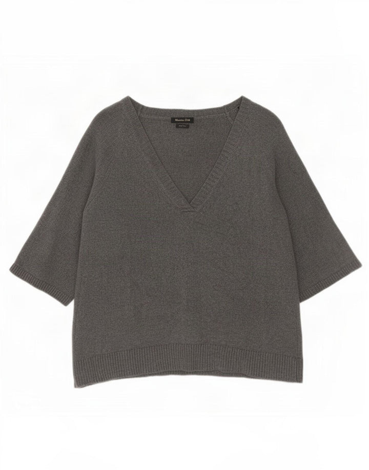 Massimo Dutti Dame 3/4-ærmet V-hals sweater UK 14 Medium Grå