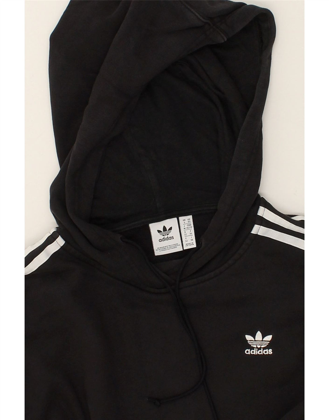 ADIDAS Womens Oversized Crop Hoodie Jumper UK 6 XS Black Cotton | Vintage Adidas | Thrift | Second-Hand Adidas | Used Clothing | Messina Hembry 