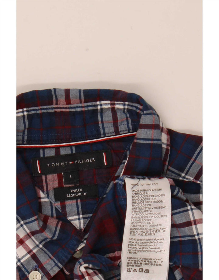 Tommy Hilfiger Mens Flex Regular Fit Shirt Large Navy Blue Check Cotton