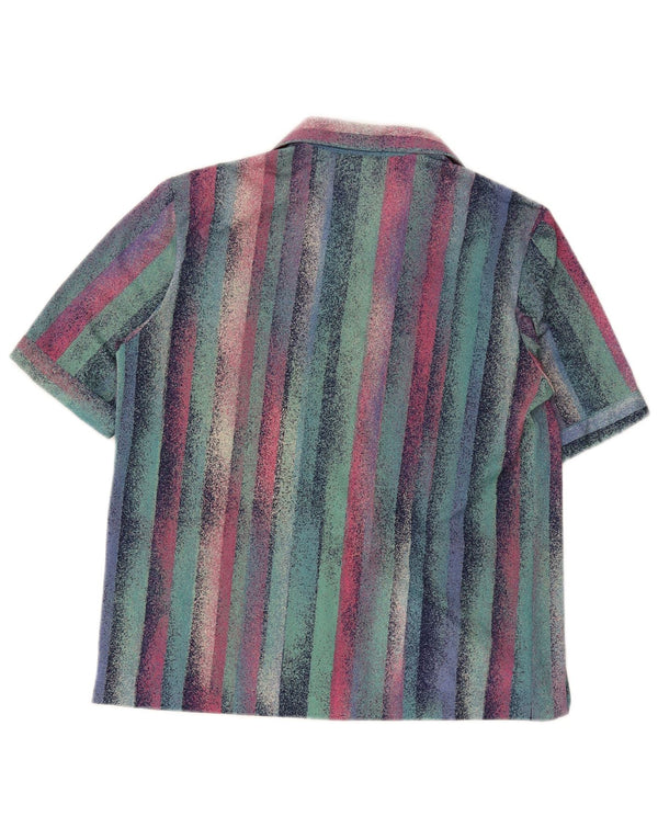 Vintage Womens Short Sleeve Shirt UK 12 Medium Multicoloured Striped Retro