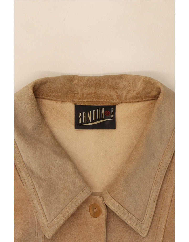 SAMOON Dame Overshirt Ruskindsskjorte UK 20 2XL Beige Læder