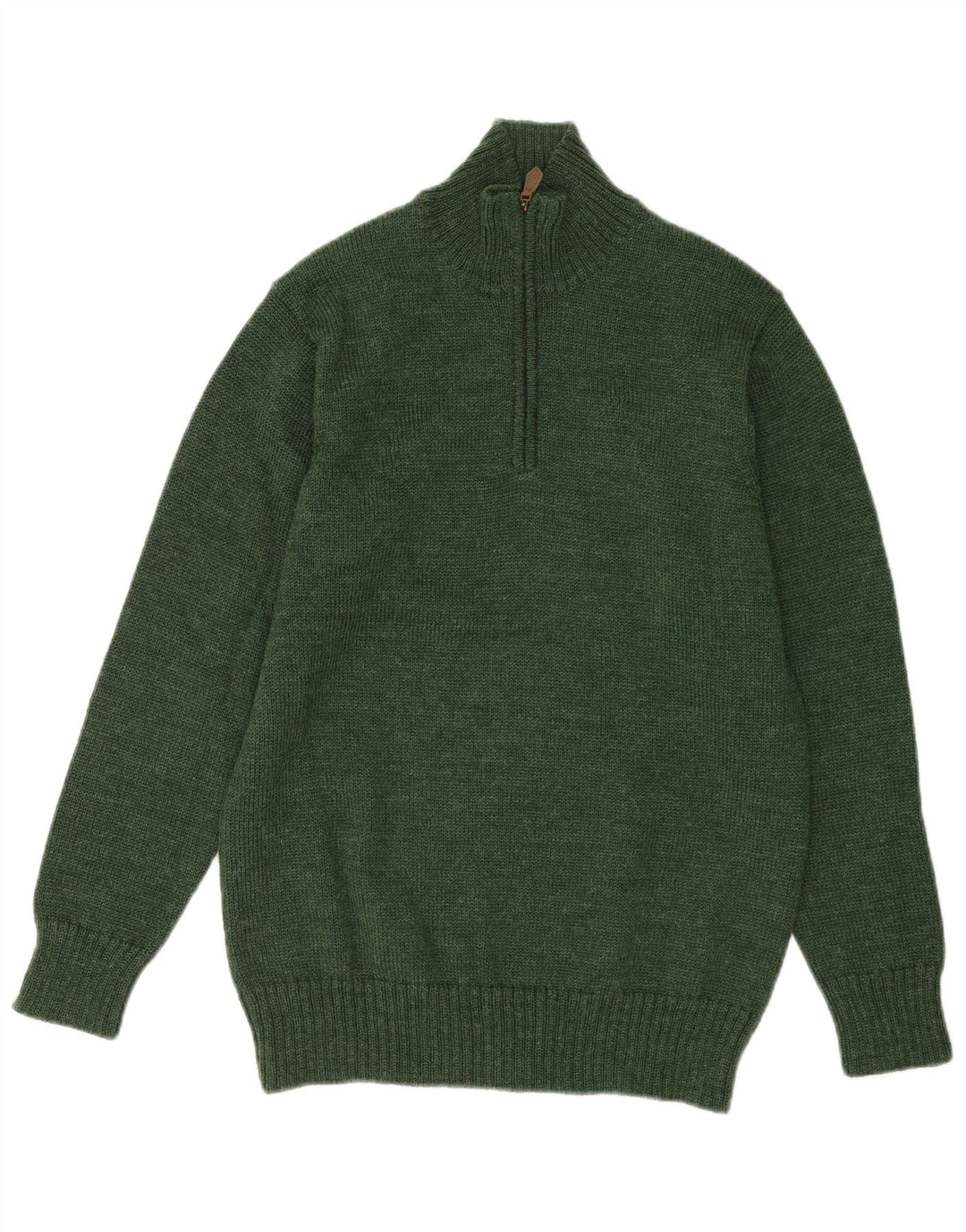 WoolOvers Herre Zip Neck Jumper Sweater Medium Grøn Uld